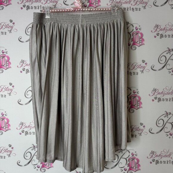 Topshop Metallic Silver High-Low Skirt shiny shimmer flowy grey stretchy luxe - Picture 2 of 6